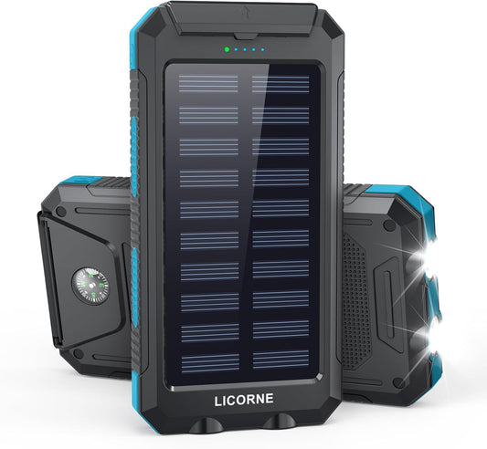 Solar Charger - 30000Mah Solar Power Bank Wireless Portable Charger Quick Charge 3.0 Type C Input Port with 6 Outputs, Dual Flashlight External Battery Portable Charger Power Bank for Ios and Android
