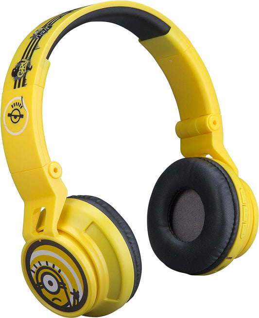 Minions Kids Bluetooth Headphones, Wireless Headphones with Microphone Includes Aux Cord, Volume Reduced Kids Foldable Headphones for School, Home, or Travel