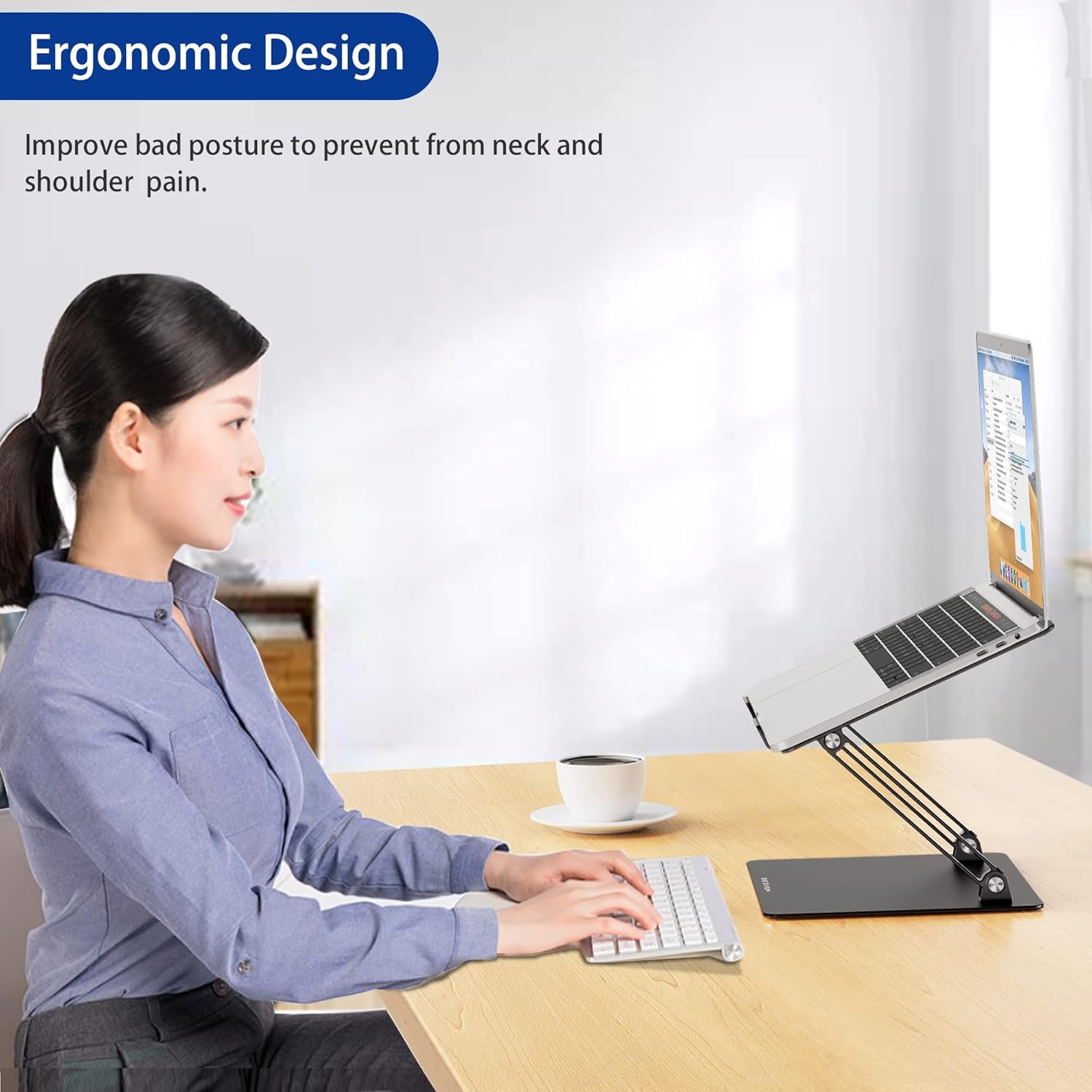 LS10 Aluminum Laptop Stand, Ergonomic Adjustable Notebook Stand, Computer Holder Compatible with Air, Pro, Dell, HP, Lenovo More 10-14" Laptops, Black