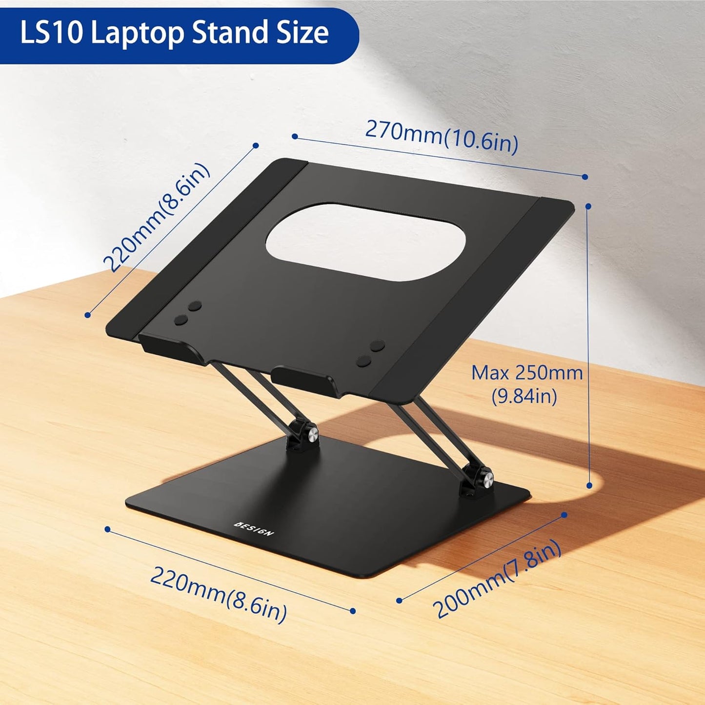 LS10 Aluminum Laptop Stand, Ergonomic Adjustable Notebook Stand, Computer Holder Compatible with Air, Pro, Dell, HP, Lenovo More 10-14" Laptops, Black