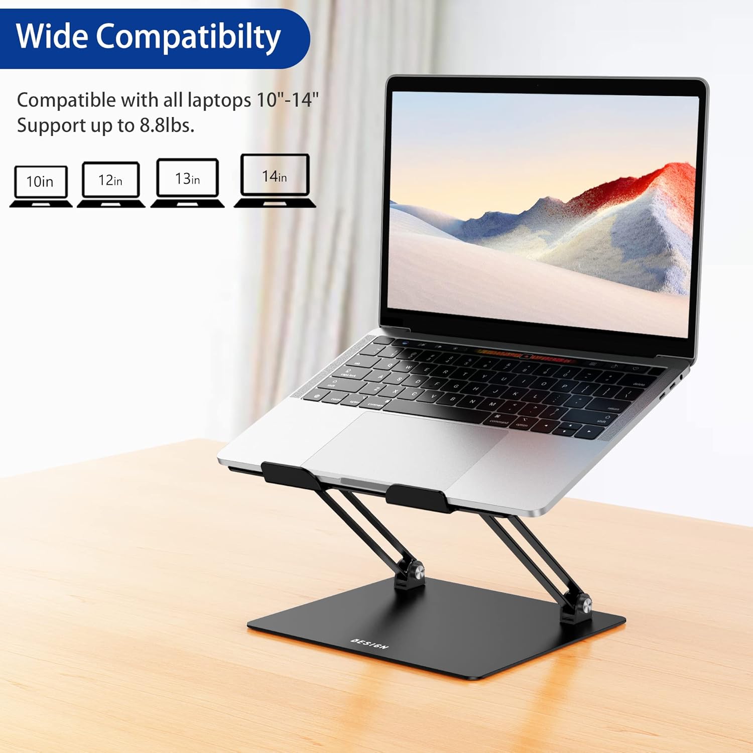 LS10 Aluminum Laptop Stand, Ergonomic Adjustable Notebook Stand, Computer Holder Compatible with Air, Pro, Dell, HP, Lenovo More 10-14" Laptops, Black